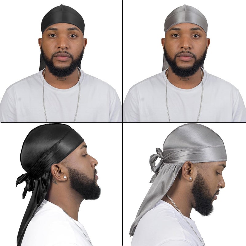 ForceWave 4PCS Silky Durags for Men Women 360 Waves with 1 Wave Cap, Silky Satin Durag Extra Long Tails - Image 2